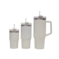 Stainless steel insulated tumbler set with straw and handle, portable travel car cup for drinks. - Three-Piece Set / White