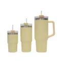 3-piece stainless steel insulated tumbler set with straw and handle for daily use. - Three-Piece Set / Light Yellow