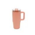 Pink stainless steel insulated tumbler with handle and clear lid, portable travel car mug. - 20oz/600ml / Orange