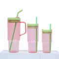 Pink and green plastic tumbler set, 40oz large capacity cup with straw for travel and daily. - Transparent Pink Three-Piece Set