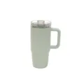 Stainless steel insulated car tumbler with handle and lid, ideal for outdoor travel use. - 20oz/600ml / Light Green