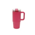 Pink insulated stainless steel tumbler with handle and lid for daily travel and car use. - 20oz/600ml / Fuschia