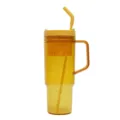 40oz Plastik Becher mit Henkel Strohhalm und Sieb Bernstein Reise Wasserbecher für Auto - 40oz/1200ML / Transparentes Hellgelb 57610