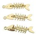 Gold movable fish bone metal pendant diy charm for necklace bracelet keychain making - 1 Piece/Pack / Gold