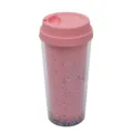 Taza de Café de Viaje de Plástico Rosa 16oz Vaso de Doble Pared con Brillantina - Rosa Barbie