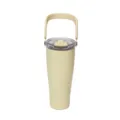 Insulated stainless steel tumbler with handle and clear lid, portable outdoor water cup. - 850ml / Light Yellow