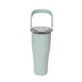 Stainless steel insulated tumbler with handle and clear lid, perfect for outdoor and travel use. - 850ml / Light Green