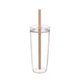 Bicchiere trasparente in plastica 20oz con coperchio e cannuccia, tazza caffè freddo. - Arancione 8747