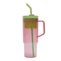 40oz großer Kunststoff Trinkbecher mit Henkel Strohhalm und Teeinsatz Detailansicht - 40oz/1200ML / Transparentes Rosa 57750