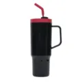 40oz Thermobecher mit Griff und Strohhalm, schwarzer Autobecher Reisebecher fuer Alltag. - 40oz/1200ML / Transparentes Tiefschwarz 57374