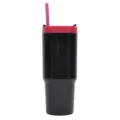40oz large capacity plastic car tumbler with pink straw and lid, black body variant style. - 26oz Transparent Clear Black