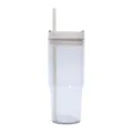 Clear 40oz plastic straw tumbler with lid, large capacity reusable cold drink water cup. - 26oz Transparent