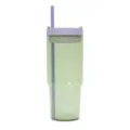 40oz large capacity plastic tumbler with straw and lid, ideal for travel and daily use. - 26oz Transparent Clear Green