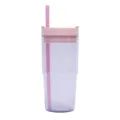40oz large capacity plastic tumbler with straw and pink lid, durable travel water bottle for daily use. - 15oz Transparent Clear Purple