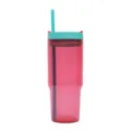 40oz large capacity plastic tumbler with straw, pink body and blue lid for daily use. - 26oz Transparent Clear Red
