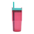 Large capacity plastic tumbler with straw and lid, vibrant pink design for daily use. - 15oz Transparent Clear Red