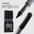 Marqueur acrylique liquide Languo M720, set de 5 pinceaux noirs pour dessin et graffiti. - Lot de 5 / Noir