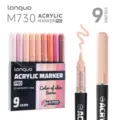 Set de marqueurs acryliques Lanquo M730, 9 tons chair, pointe souple, trait de 1-5mm pour art. - Série Beauté