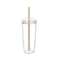Transparenter 20oz Tritan Trinkbecher mit Strohhalm, minimalistische Tasse für Kaffee und Wasser. - Hellgelb 8745