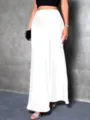Satin maxi skirt solid white long skirt elegant women's high waist summer fashion apparel - White
