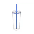 Transparenter 20oz Tritan Trinkbecher mit blauem Strohhalm und Deckel fuer den Alltag - Blau 8744