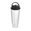 Clear plastic sports water cup with black lid, portable handle, and straw for outdoor. - 750ml / Large Black