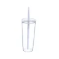 Klarer 20oz Kunststoffbecher mit weißem Deckel und Strohhalm, minimalistischer Reisebecher. - Weiß 8739