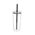 Klare 20oz Tritan Trinkbecher mit schwarzem Deckel und Strohhalm, minimalistische Tasse - Schwarz
