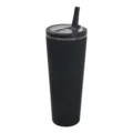 Gobelet isotherme en acier inoxydable noir mat avec paille et couvercle transparent. - 850ml / Noir