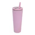 Bicchiere termico in acciaio inossidabile rosa con coperchio a doppia bevuta e cannuccia. - 850ml / Rosa