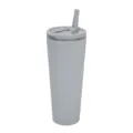 Bicchiere termico in acciaio inossidabile grigio con coperchio a doppia cannuccia per sport. - 850ml / Grigio chiaro