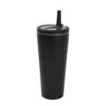 Tumbler isolante in acciaio inossidabile nero con coperchio a cannuccia per sport e viaggi. - 24oz / Nero