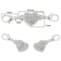 Rhinestone heart magnetic clasp set alloy lobster claw jewelry DIY connecting accessories - Rhinestone Heart Style / 2 Sets/Pack / Silver