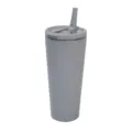 Bicchiere termico in acciaio inossidabile grigio con cannuccia e manico, borraccia. - 24oz / Grigio chiaro