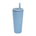 Bicchiere termico in acciaio inox azzurro con cannuccia e coperchio per sport e viaggio. - 24oz / Celeste