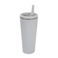 Bicchiere termico in acciaio inossidabile bianco con manico e cannuccia per sport all'aperto. - 24oz / Bianco