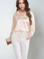 Silk Satin Long Sleeve Button Down Shirt Elegant Office Ladies Solid Color Blouse Top - Off White