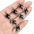 Silver Edge Black Star Moon Charm DIY Jewelry Bracelet Earring Pendant Component - Star Moon Rhinestone Pendant / 1 Piece/Pack / Silver Tone Black Plate