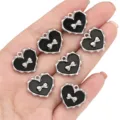 Silver edge black heart bow pendant DIY handmade jewelry making accessories charm 7pcs - Heart Bow Pendant / 1 Piece/Pack / Silver Tone Black Plate