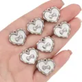 Silver heart shaped bow charms with mother of pearl inlay for DIY jewelry making supplies - Heart Bow Pendant / 1 Piece/Pack / Silver Tone White Plate