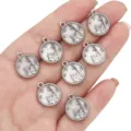 Silver round shell castle pendant DIY charm for handmade earrings bracelet jewelry making - House Charm / 1 Piece/Pack / Silver Tone White Plate