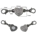 DIY alloy magnetic heart clasp set for handmade bracelets, necklaces and jewelry making accessories. - Rhinestone Heart Style / 2 Sets/Pack / Gunmetal