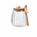 Barattolo di conservazione in vetro trasparente con coperchio in legno e cucchiaio 700ml. - Barattoli di conservazione rotondi con cucchiaio (coperchio con maniglia) / 501-800ML