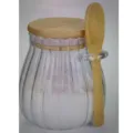 Afdichting opbergpot van borosilicaatglas met houten deksel en lepels voor granen. - 350ml / Gestreept