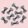 Green and White Checkered Fabric Bows DIY Craft Accessories for Hair Clips - Dark Green