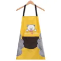 Vue détaillée du tablier de cuisine imperméable jaune avec motif d'ours et essuie-mains latéraux. - Motif d'Ours / Jaune