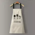 Tablier de cuisine imperméable avec grande poche et motif ustensiles pour cuisiner. - Coupe régulière / Blanc