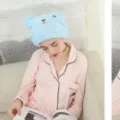 Blue cartoon bear dry hair cap, absorbent thickened quick-drying hair wrap towel for adults. - Blue 02