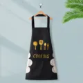 Black waterproof kitchen apron with pockets and hand towels for cooking and baking tasks. - Hand-wipe Style / Black