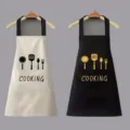 Waterproof kitchen apron with pockets, stylish cooking apron for men and women, black and white. - 2 Pieces Regular Style / White and Black